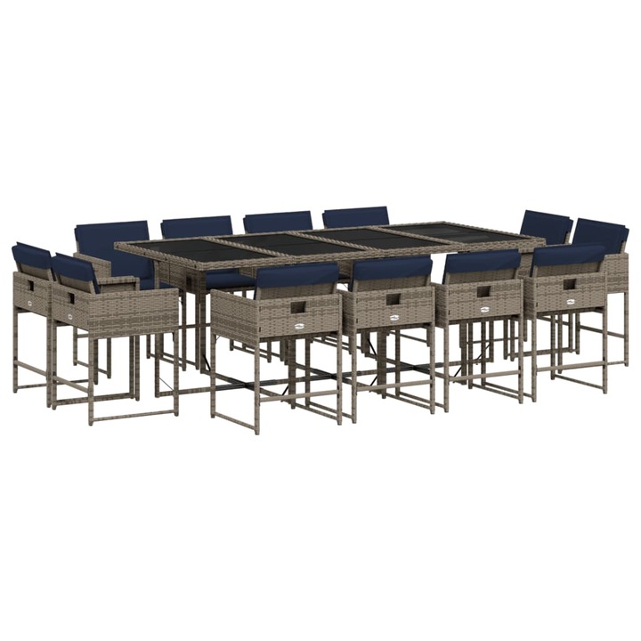 Set de gradina cu 13 piese si perne vidaXL, poliratan gri