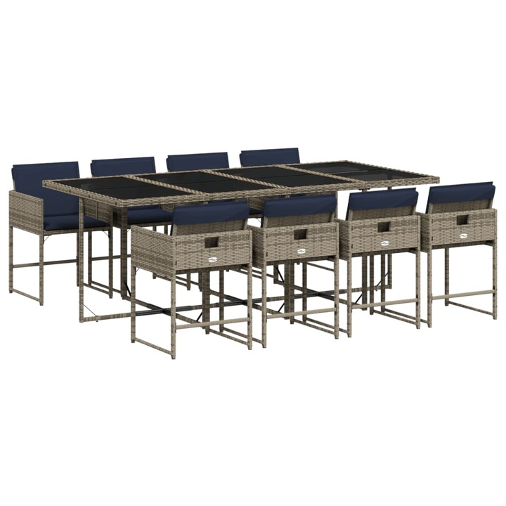 Set de gradina cu 9 piese si perne vidaXL, poliratan gri