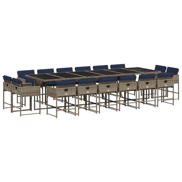 Set de gradina cu 17 piese si perne vidaXL, poliratan gri