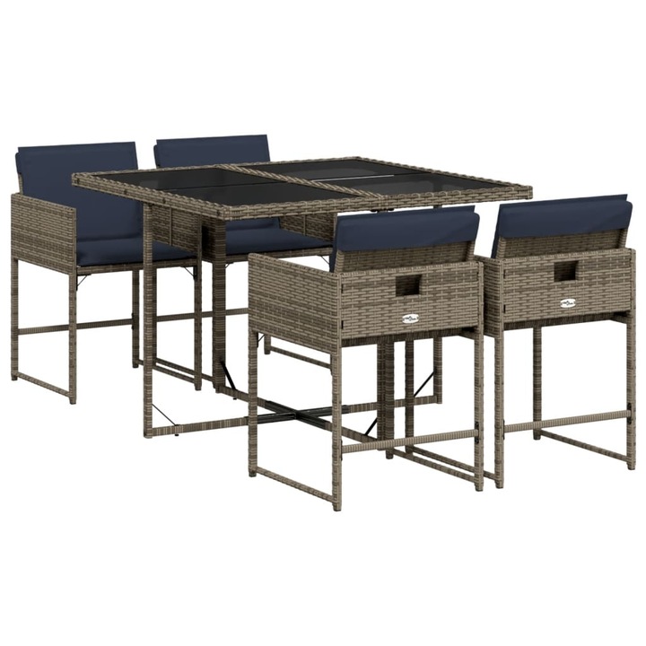 Set de gradina cu 5 piese si perne vidaXL, poliratan gri