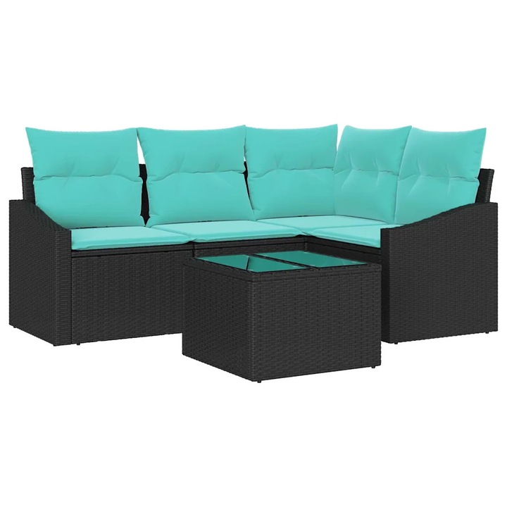 Set de canapea cu perna 5 pcs vidaXL, Negru poliratan