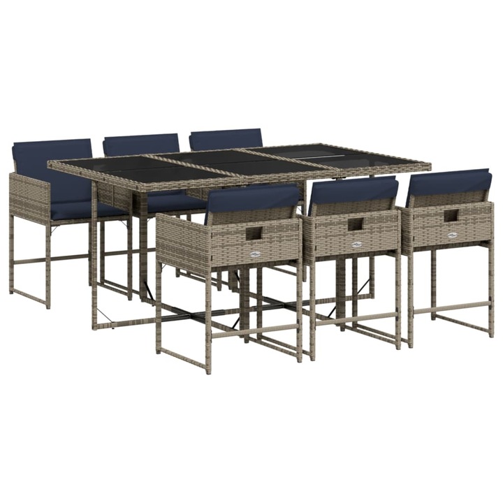 Set de gradina cu 7 piese si perne vidaXL, poliratan gri