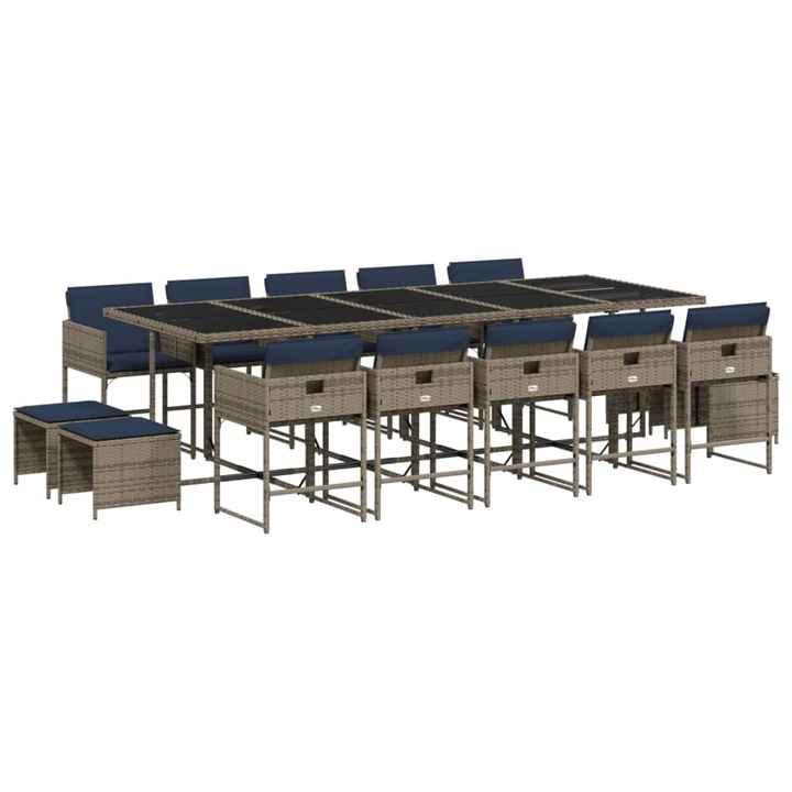 Set de gradina cu 15 piese si perne vidaXL, poliratan gri