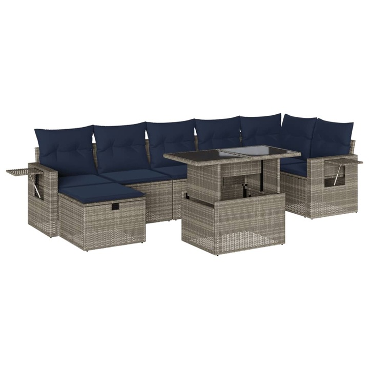 Set canapele de gradina cu 8 piese si perne vidaXL, gri, poliratan
