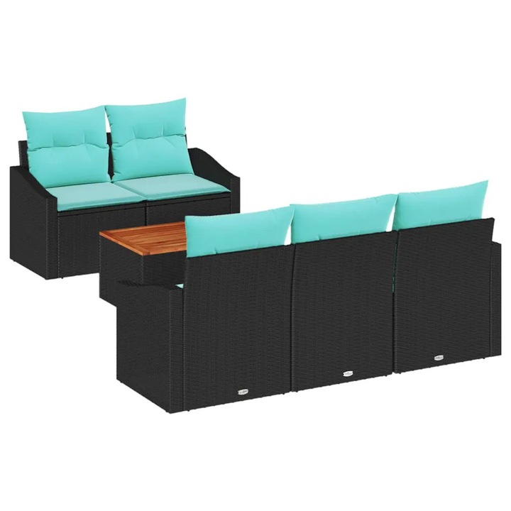 Set de canapele pentru gradina cu perna 6 pcs vidaXL, Negru poliratan