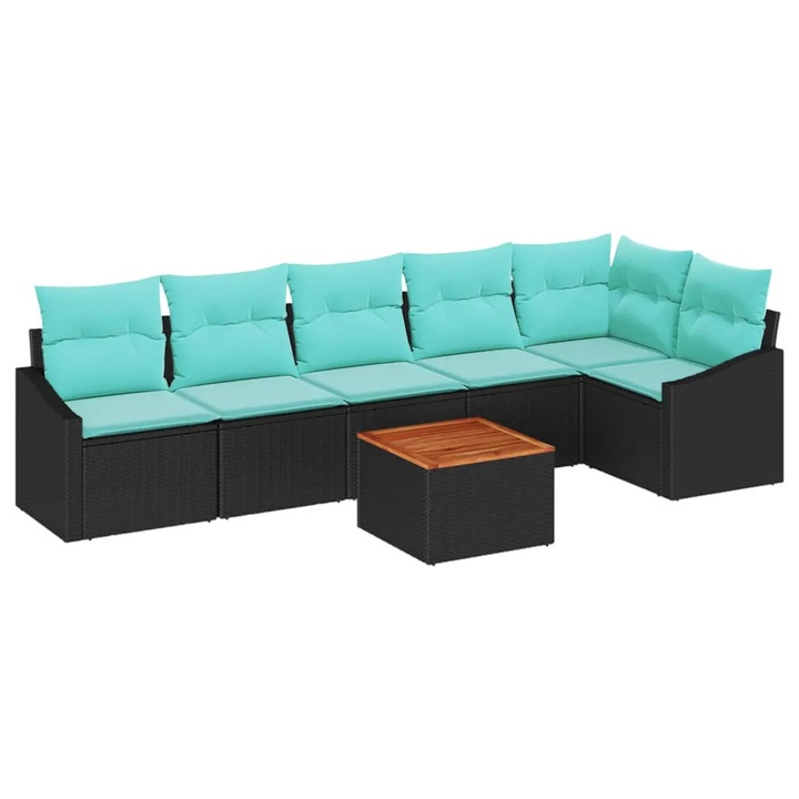 Set de canapele pentru gradina cu perna 7 pcs vidaXL, Negru poliratan
