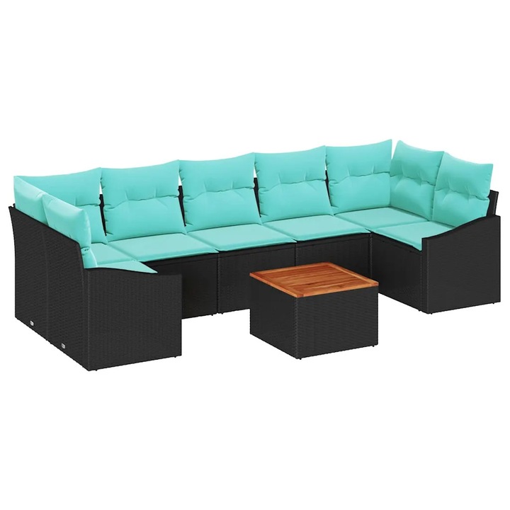 Set de canapele pentru gradina cu perna 8 pcs vidaXL, Negru poliratan