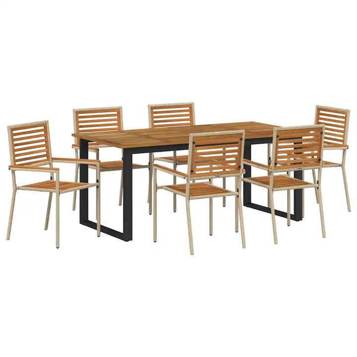 Set de masa pentru gradina 7 pcs vidaXL, Bej Lemn Solid de Acacia