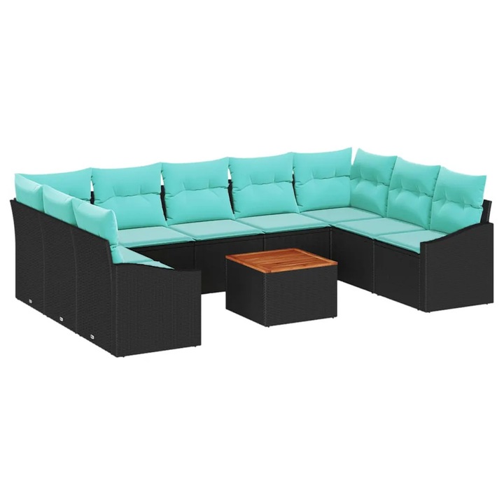 Set de canapele pentru gradina cu perna 10 pcs vidaXL, Negru poliratan