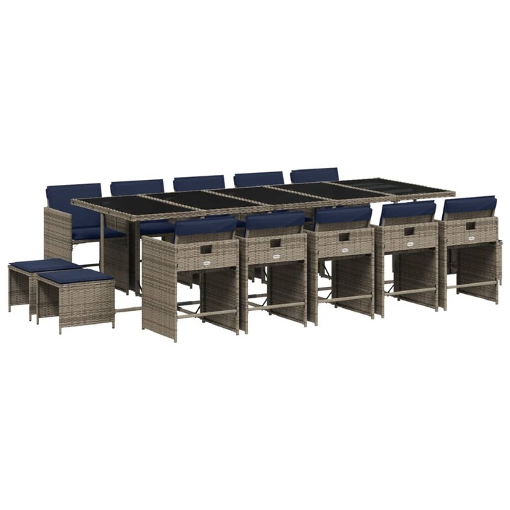 Set de gradina cu 15 piese si perne vidaXL, poliratan gri