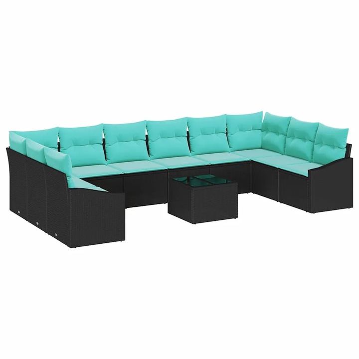Set de canapea cu perna 11 pcs vidaXL, Negru poliratan