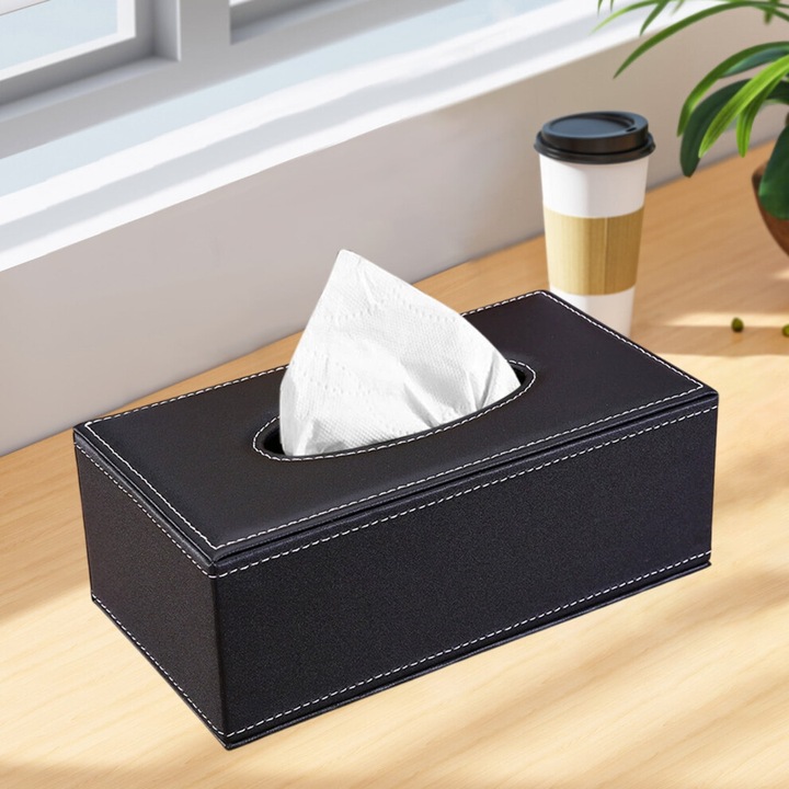 Suport servetele piele ecologica negru 12x24x8.5cm