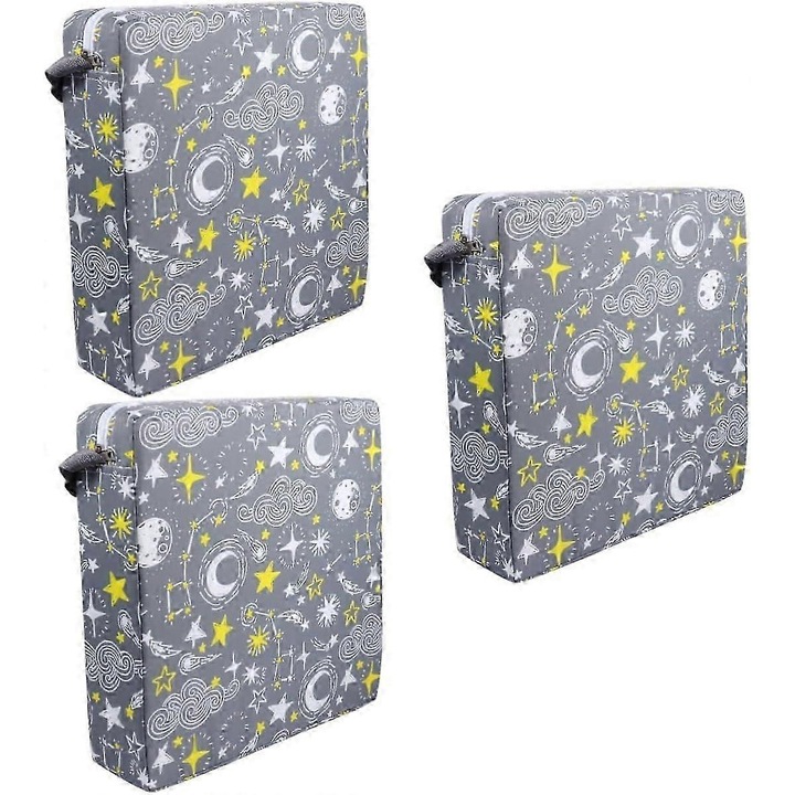 Set 3 perne scaun copii, 32x32x8cm, gri, poliester, detasabile si lavabile