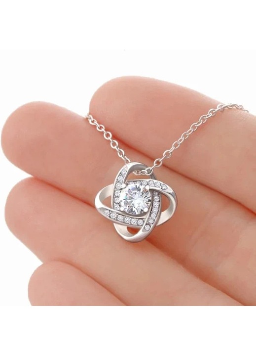 Colier nod dragoste, 14k aur alb, zirconiu cubic, alb, 15.7x6mm, lant reglabil 45.7x55.9cm