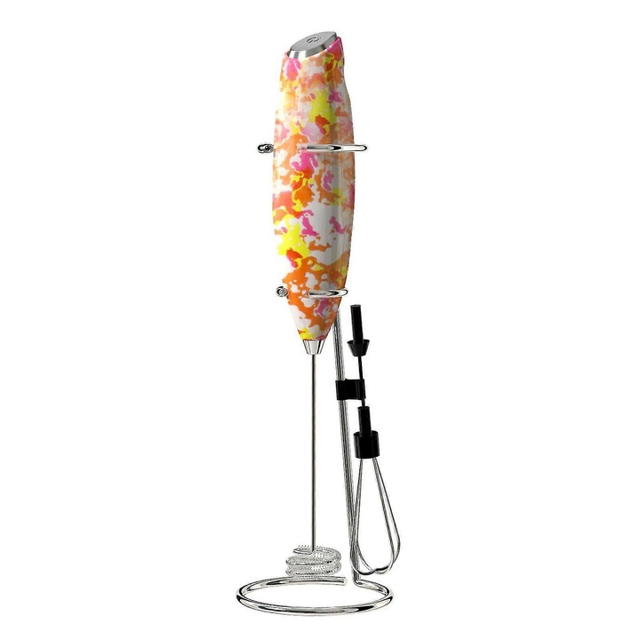 Spumator lapte manual cu suport, compact, alb, 23.5x3.7x3.3cm