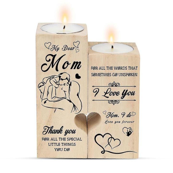 Suport lumanari din lemn inima set 12x9cm cu lumanare