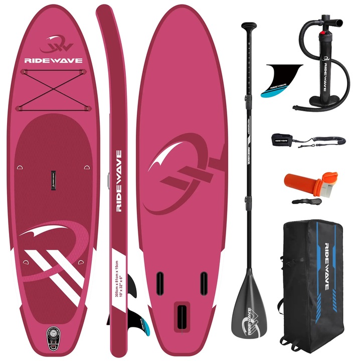 RIDEWAVE Placa gonflabila SUP Allround 10'0", set de baza, 305 x 81 x 15 cm, 115 kg, cu vasla, pompa, rucsac, leash si fina Slide-In