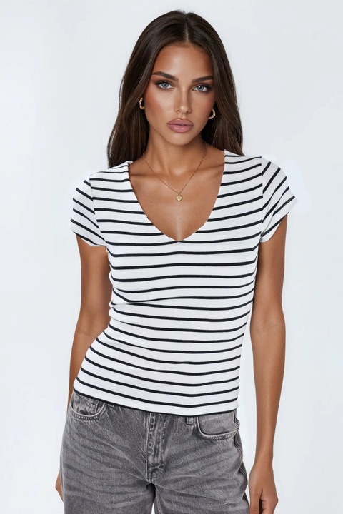 Tricou dama, Busem, casual, dungi, alb, amestec de bumbac