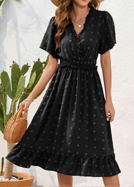 Rochie de dama, cu buline, volane, neagra
