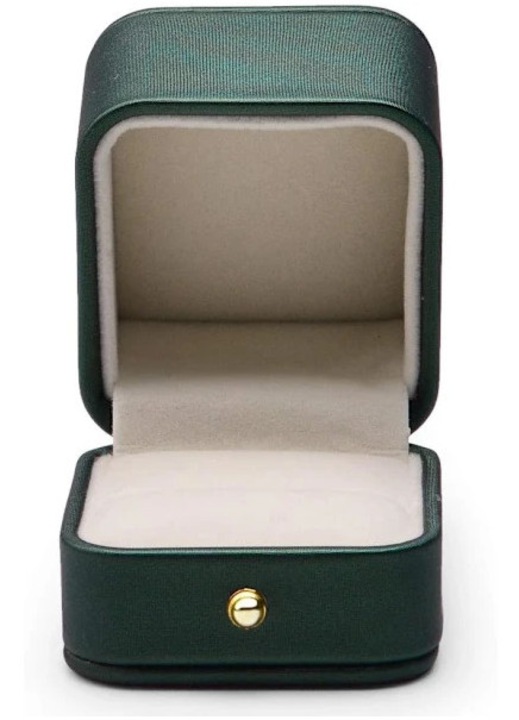 Cutie bijuterii verde inchis piele ecologica catifea 6x6.5x6cm