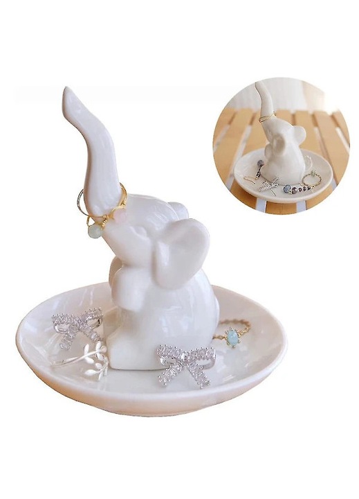 Suport inele ceramic elefant multicolor 10x15cm
