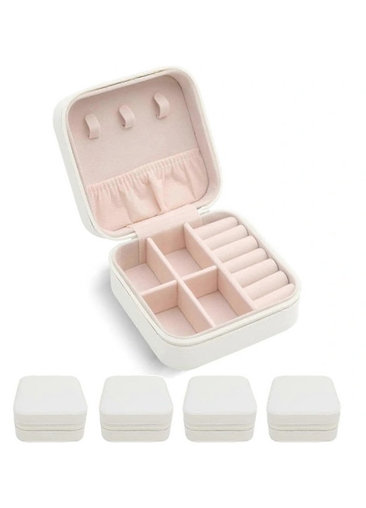 Cutie bijuterii portabila piele PU roz 10x10x5cm set