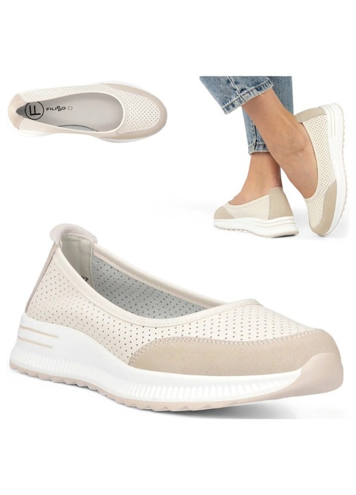 Balerini dama, Filippo, piele, bej, sport, slip-on