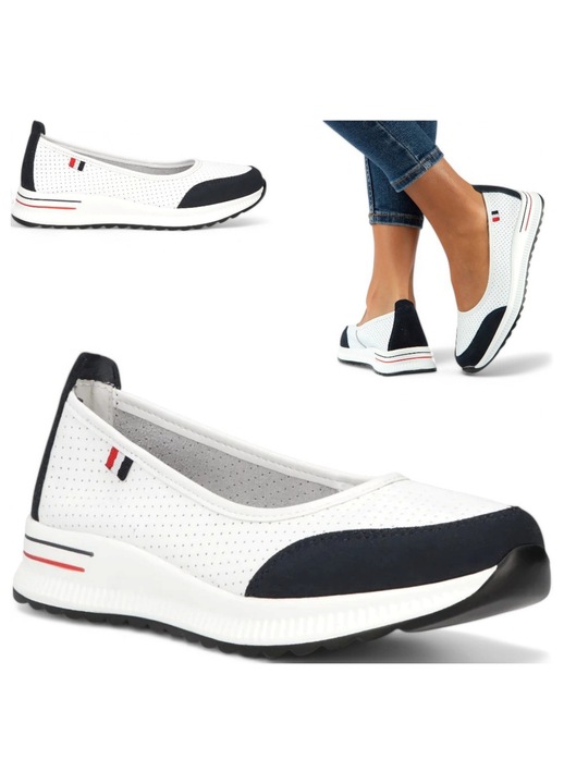 Balerini dama, Filippo, piele, alb, sport, slip-on