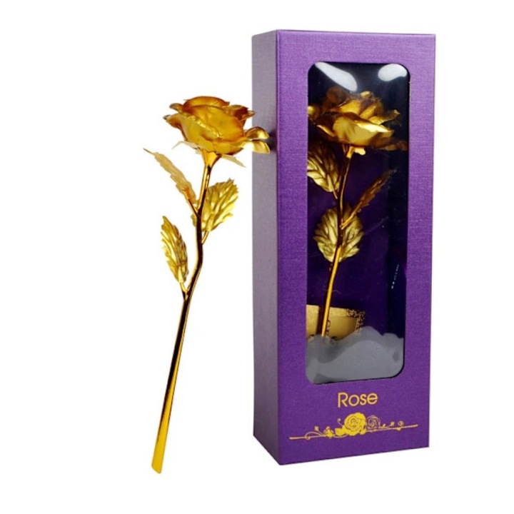Trandafir galben placat cu aur, cadou romantic, elegant, 25x10x10cm