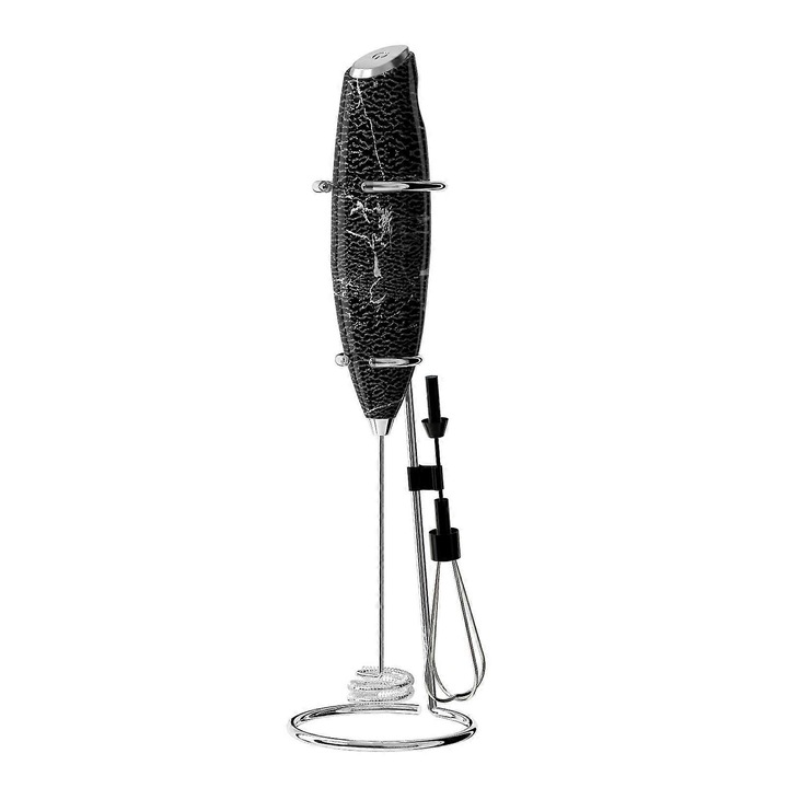 Spumator lapte manual cu suport, negru marmorat, 23.5x3.7x3.3cm