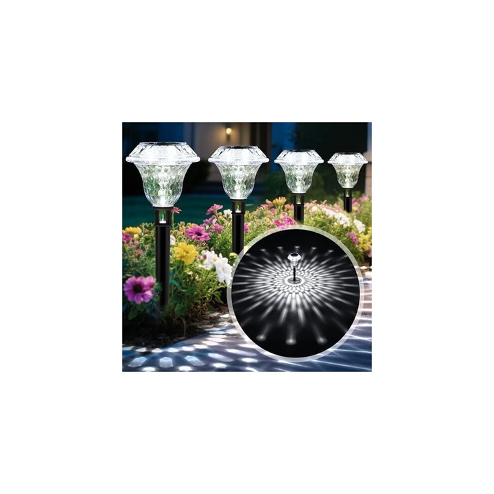 Set 6 lampi solare de exterior, alb rece, IP65, 40x40x40cm