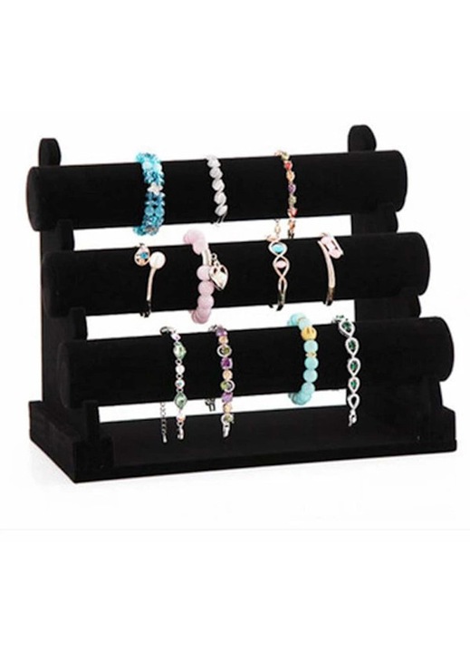 Suport bijuterii catifea negru 30.5x29.5x17.5cm, 3 niveluri, 2 bare