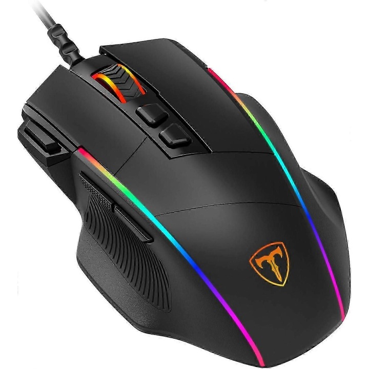 Ергономична геймърска мишка, 8 програмируеми бутона, RGB, черна