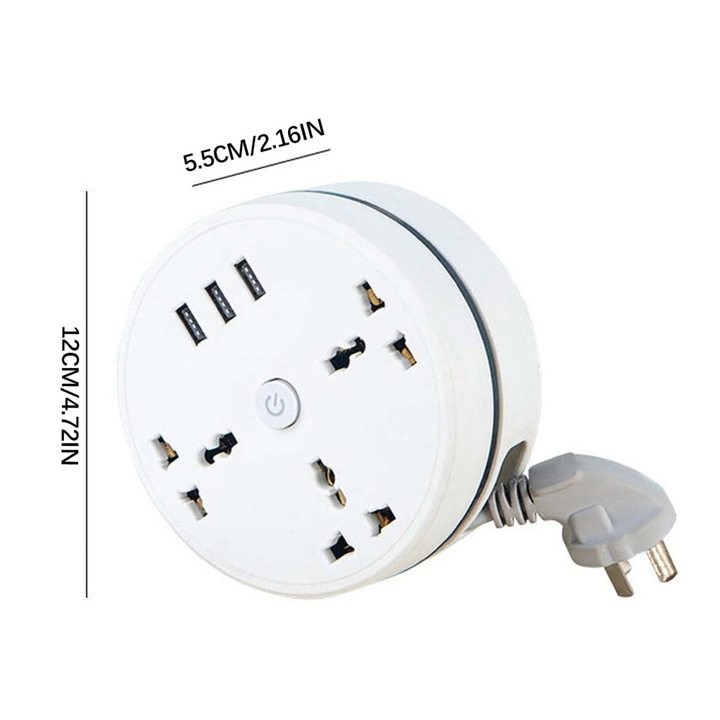 Prelungitor universal de calatorie 3 prize 3 USB 2m alb compact portabil set 2 bucati