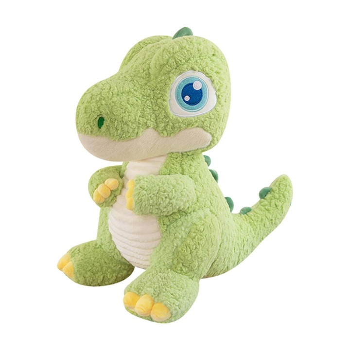 Jucarie de plus dinozaur verde ochi mari coada lunga 28x11cm