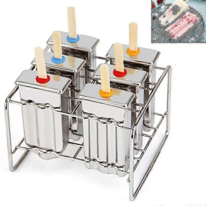 Set forme inghetata din otel inoxidabil, 6 compartimente, suport metalic, 10.3x4.8x2cm
