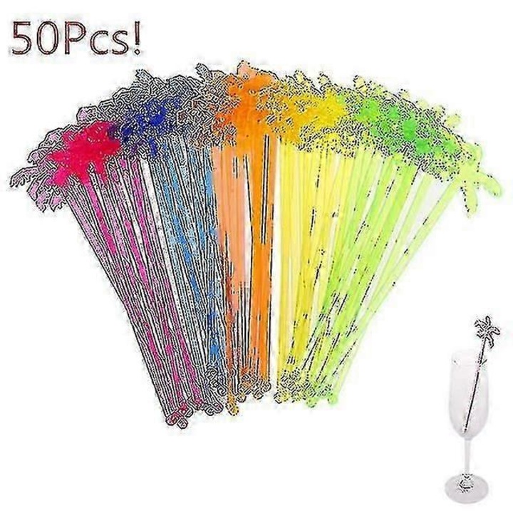Set 50 bete amestecare cocktail plastic copac cocos multicolor 18cm