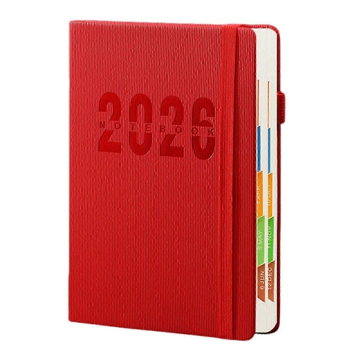 Agenda 2026, planificator zilnic saptamanal lunar, coperta piele ecologica rosu, 14.5x21cm