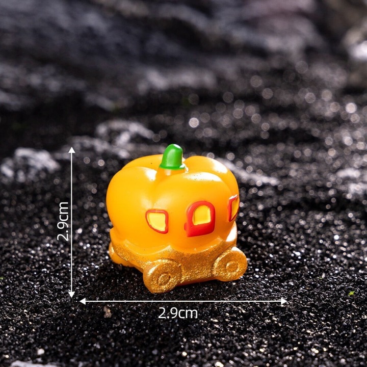Decor miniatural Halloween cap de dovleac fosforescent rasina iluminat automat verde 10x8cm