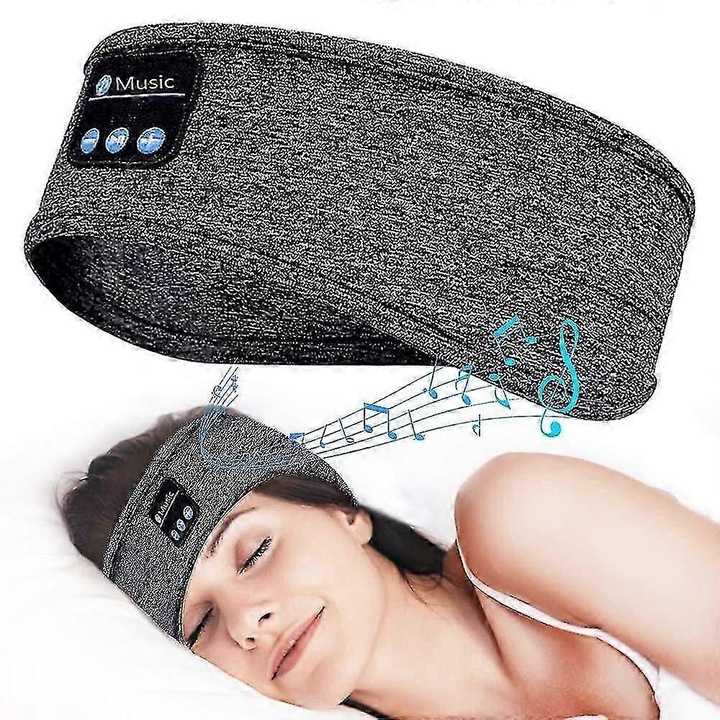 Casti wireless sport, banda pentru cap, stereo subtire, gri, marime universala