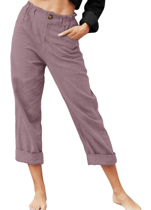 Pantaloni dama, mov, talie elastica