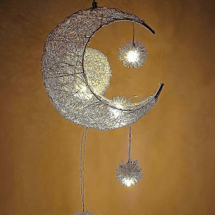 Висяща лампа луна и звезди, алуминий, сребрист, 40x40см, топла LED светлина