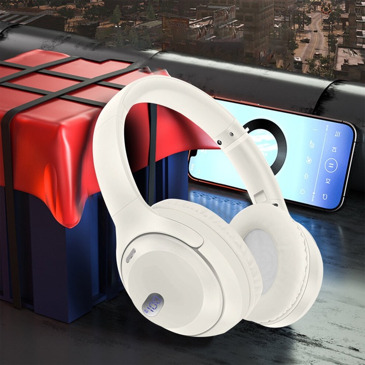 Vezeték nélküli sport fülhallgató, fejpántos, fehér, 16 óra, IPX3, Bluetooth 5.3