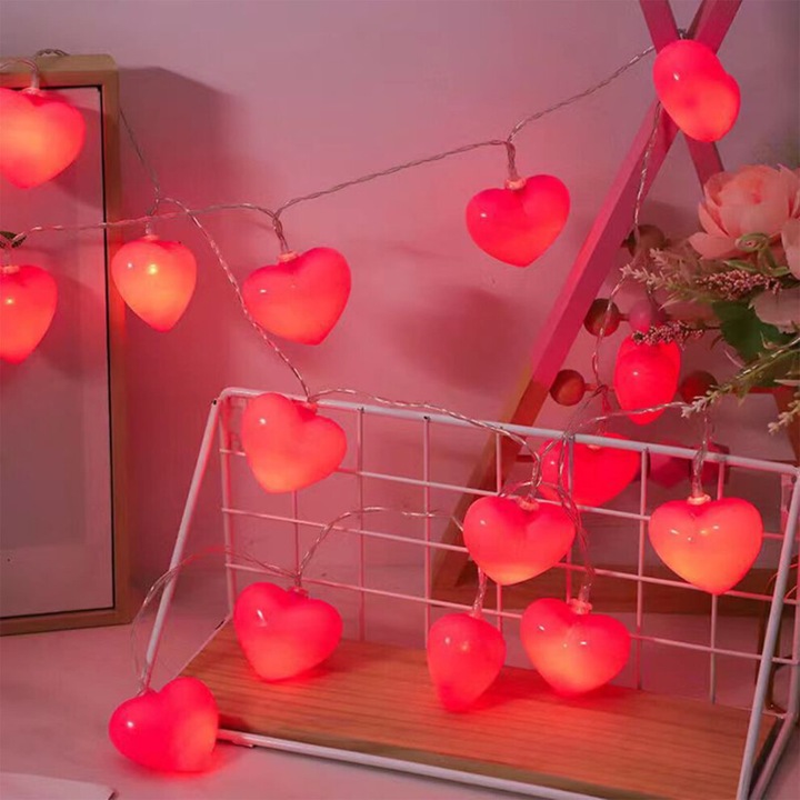Ghirlanda LED inimioare rosii 2m 10 LED-uri decor romantic baterii