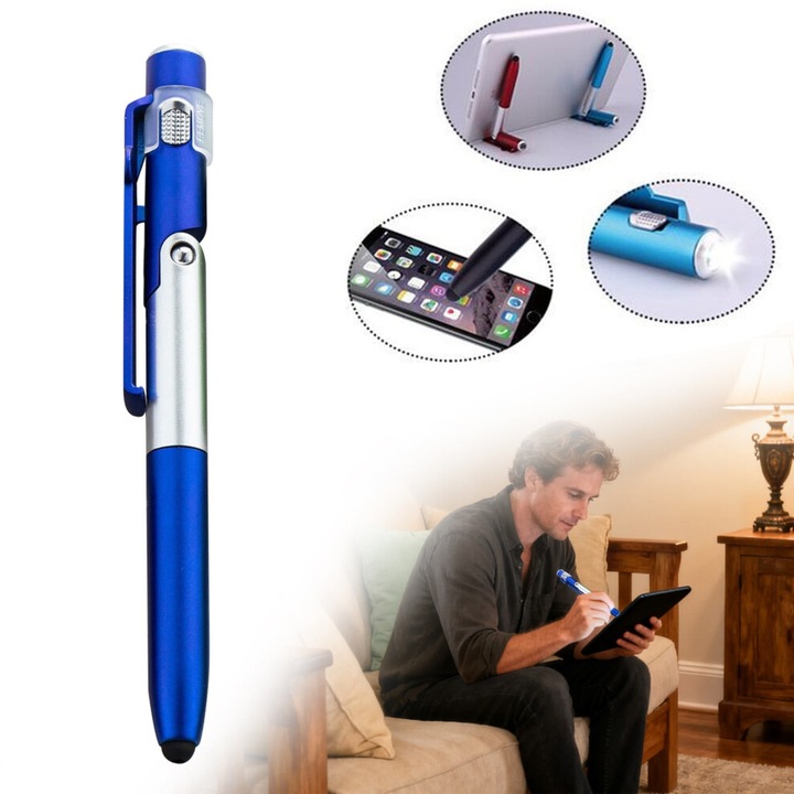 Pix multifunctional pliabil cu LED, suport telefon, touch, negru, 14x1.5cm