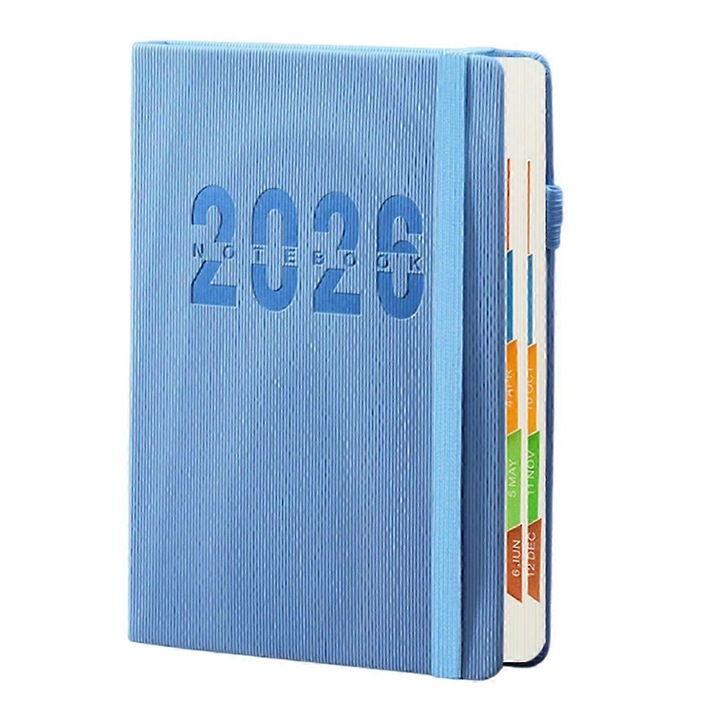Agenda 2026, planificator zilnic saptamanal lunar, coperta piele ecologica, albastru cer, 14.5x21cm