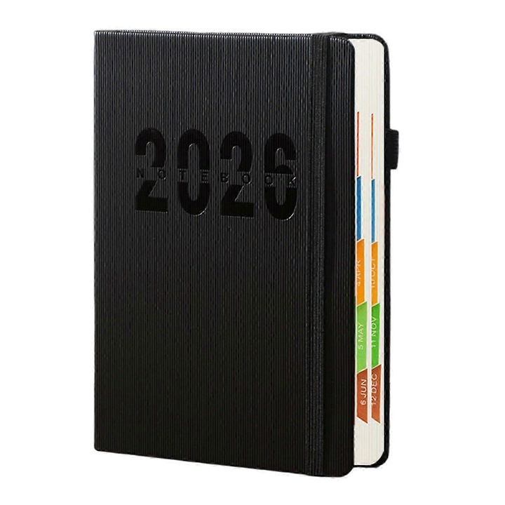 Agenda 2026, coperta piele ecologica, negru, 14.5x21cm, 400 pagini
