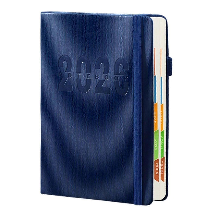 Agenda 2026, coperta piele ecologica, albastru inchis, 14.5x21cm, 400 pagini