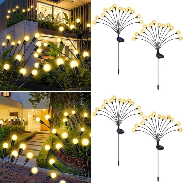 Set 4 lampi solare gradina, 48 LED, alb cald, rezistente apa