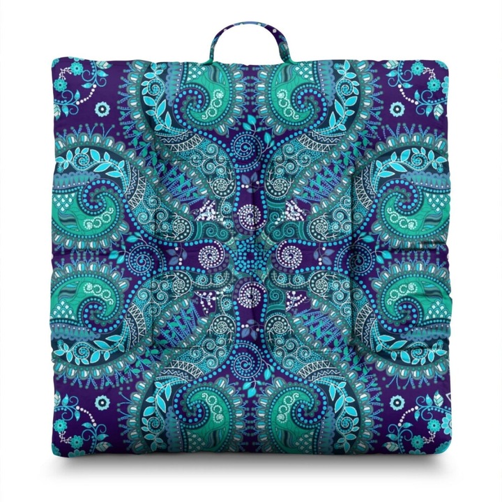 Perna patrata pentru meditatie, 56x56cm, catifea, paisley, multicolor